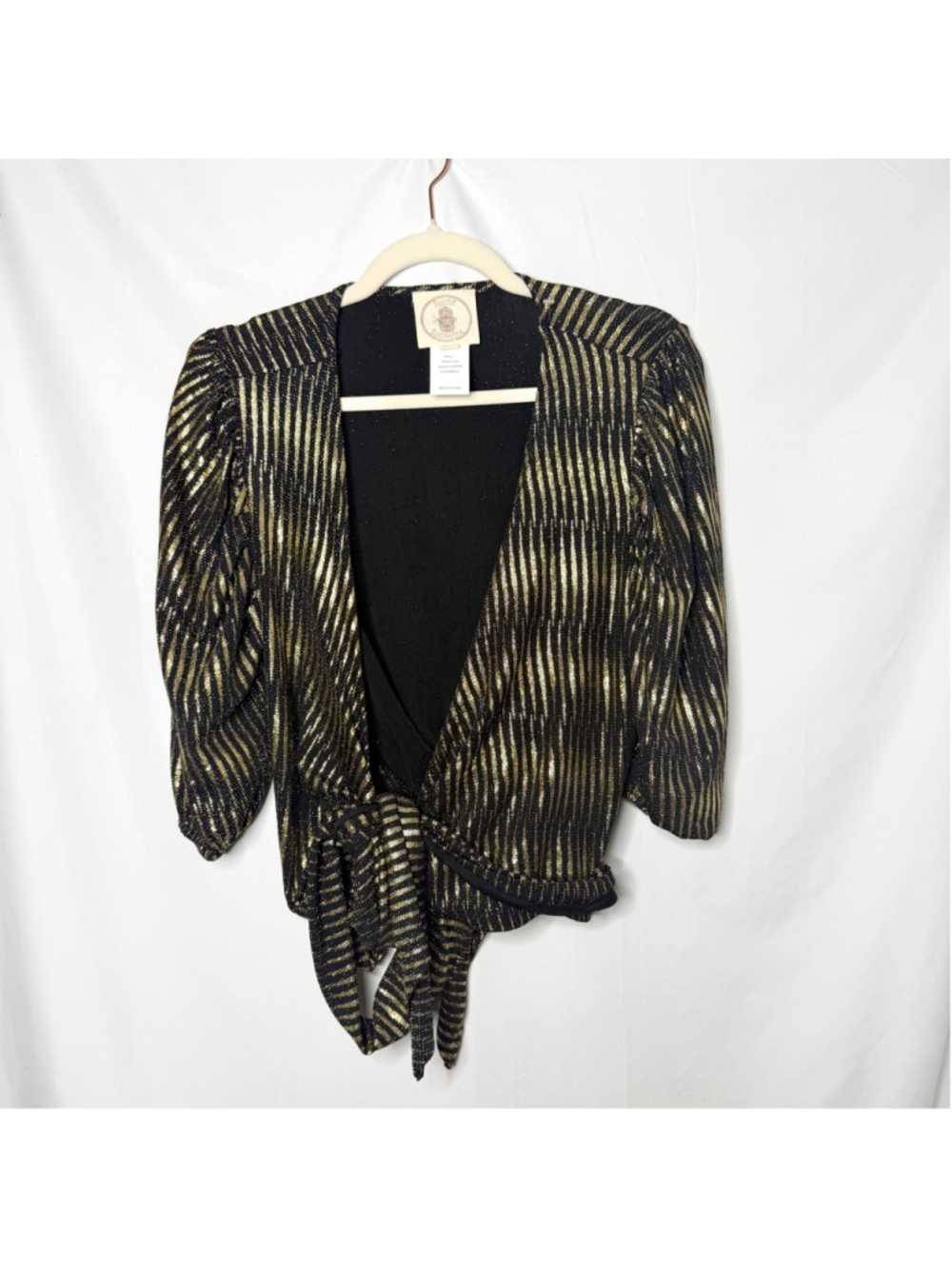 Women's Muche & Muchette Black Gold Striped Wrap Blouse ONE SIZE